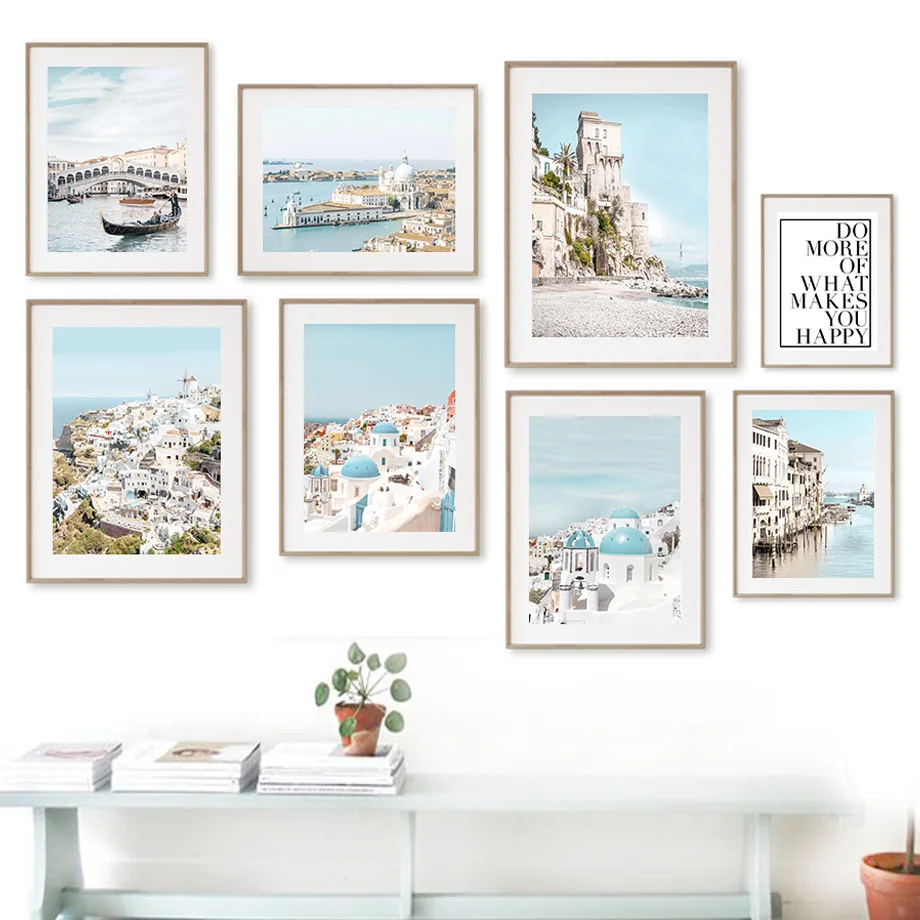 Aegean Santorini Quote Wall Art Canvas Venice Landscape Painting Nordic Posters And Prints Wall Pictures For Living Room Decor