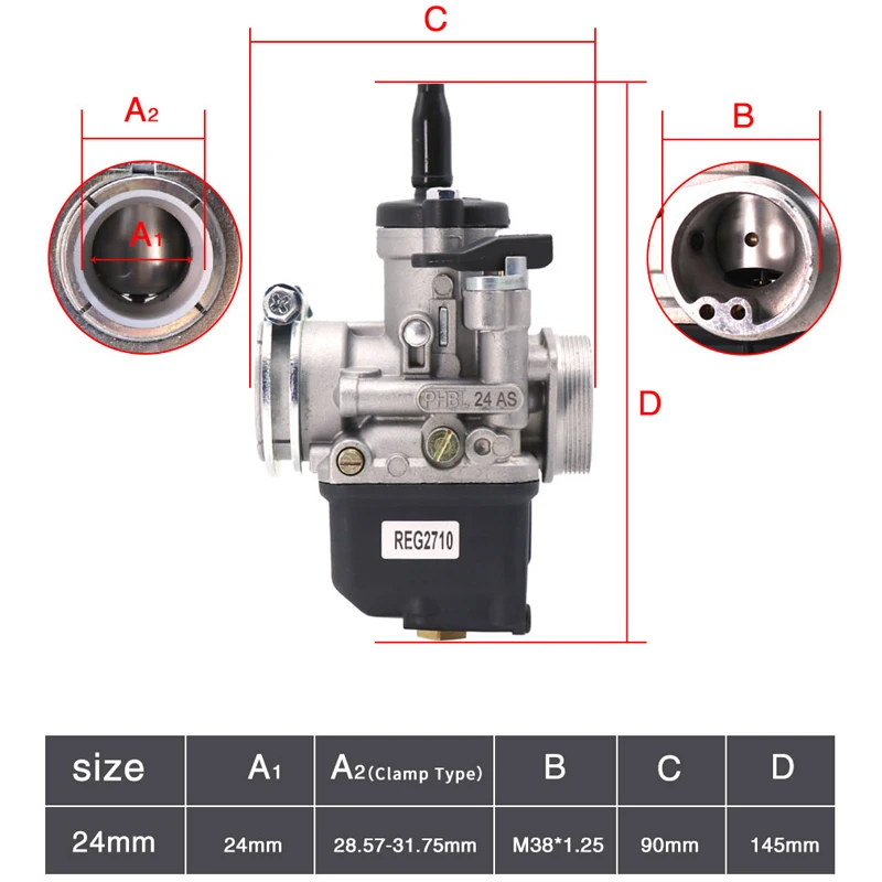 Alconstar- 24mm Dellorto PHBL 24AS Motorcycle Carburetor Carb 4 Stroke R2710 Carburateur For Piaggio 100CC 250CC Racing