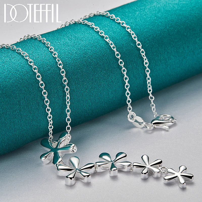 DOTEFFIL 925 Sterling Silver 16/18/20/22/24/26/30 Inch Chain Flower Long Pendant Necklace For Woman Wedding Engagement Jewelry