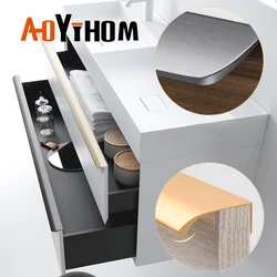 AOYIHOM Modern Simple Shoe Cupboards Wardrobe Door Knob Gold Black Hidden Long Cabinet Handle Aluminum Kitchen Furniture Pulls