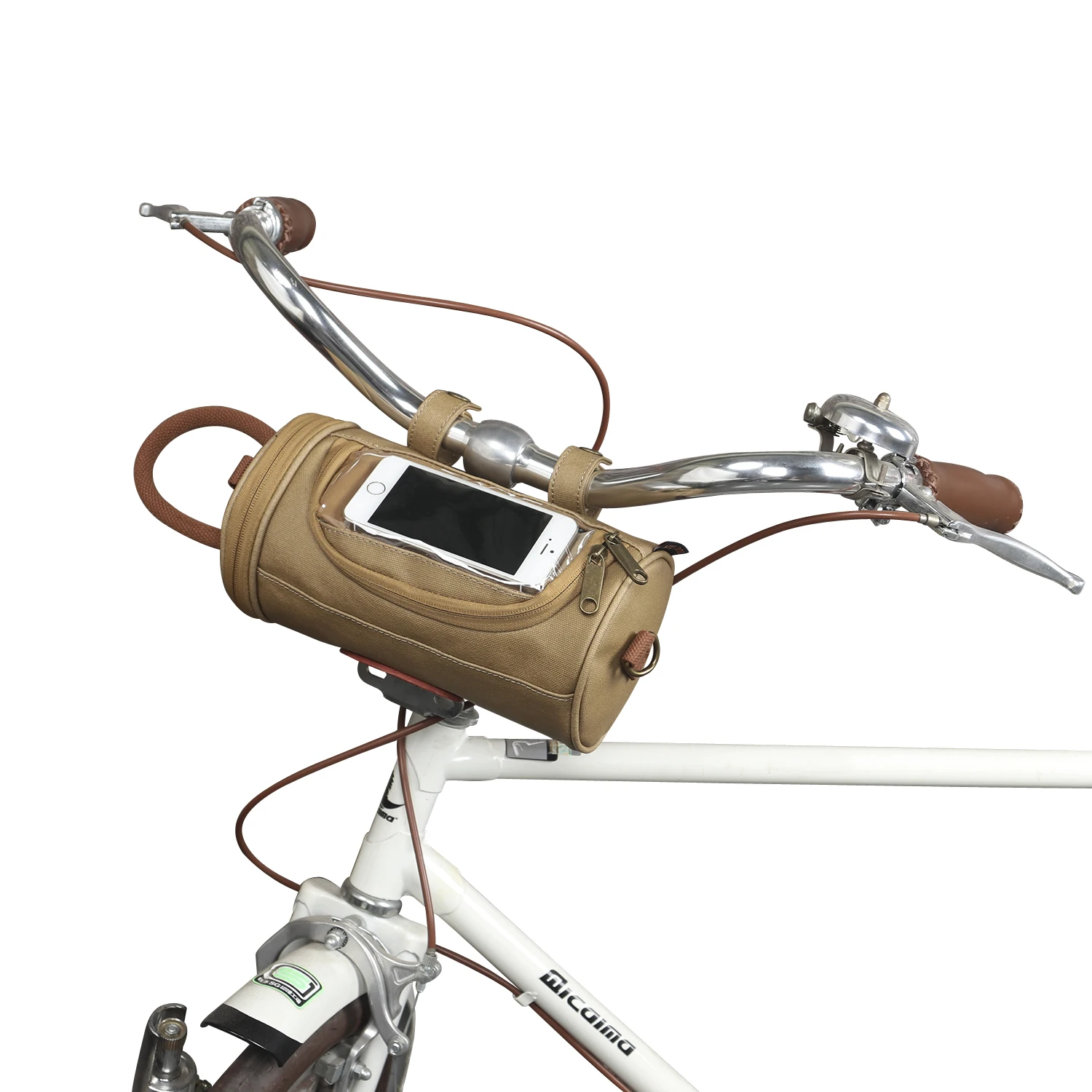 

Tourbon Bicycle Front Top Tube Bag Cycling Bike Handlebar Pouch Phone Case Holder Storage Khaki Waxed Canvas Waterproof