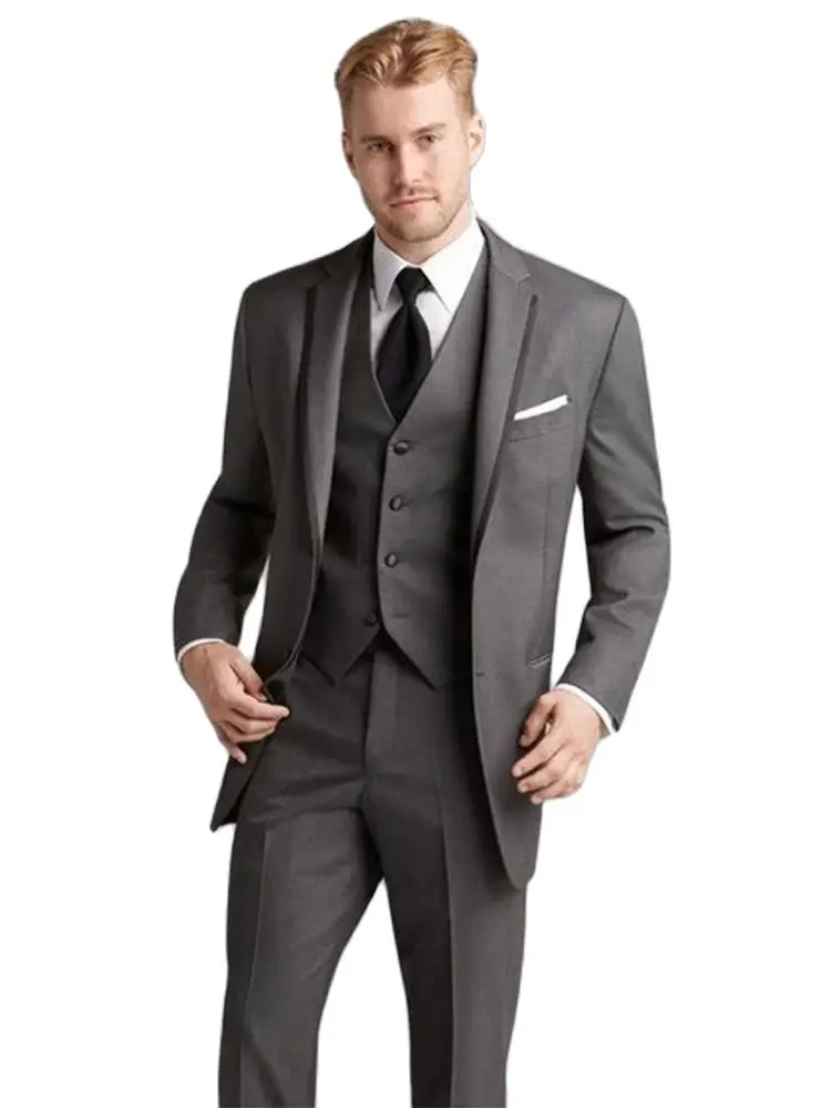 

3pieces Jacket+Pants+Vest Latest Coat Pants Design Grey Men Suits Wedding Blazer Trousers Groomsmen Formal Party Wear Male Suits