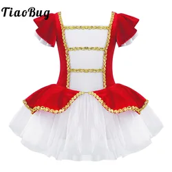 Cute Christmas Dress for Kids Girl Ballet Dance Gymnastic Leotard Dress Fly Short Sleeves Mesh Tutu Princess Performance Costume