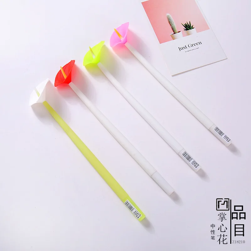 20Pcs Palm Bloem Vorm Neutrale Pen Student Briefpapier Kantoorbenodigdheden Zwarte Waterbasis Pen Siliconen Pen Houder