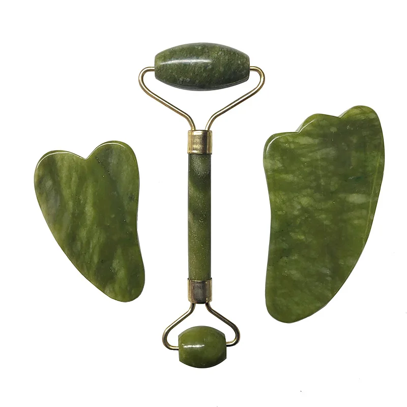 

Jade roller facial massage tool set Natural stone facial massager Gua Sha massage board Gua Sha scraping Jade wheel Gua Sha set