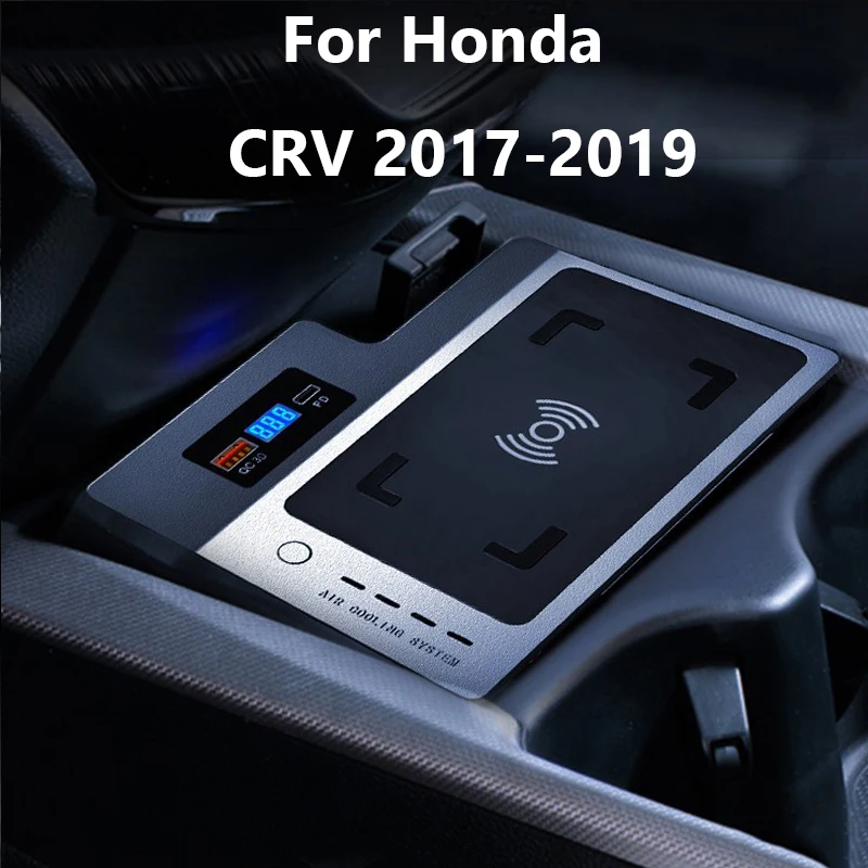 Accessoires de voiture Chargeur sans fil 15W pour Honda CRV CR-V 2017 2018 2019 2020 2021 Téléphone portable Charge rapide Plaque de chargeur de téléphone