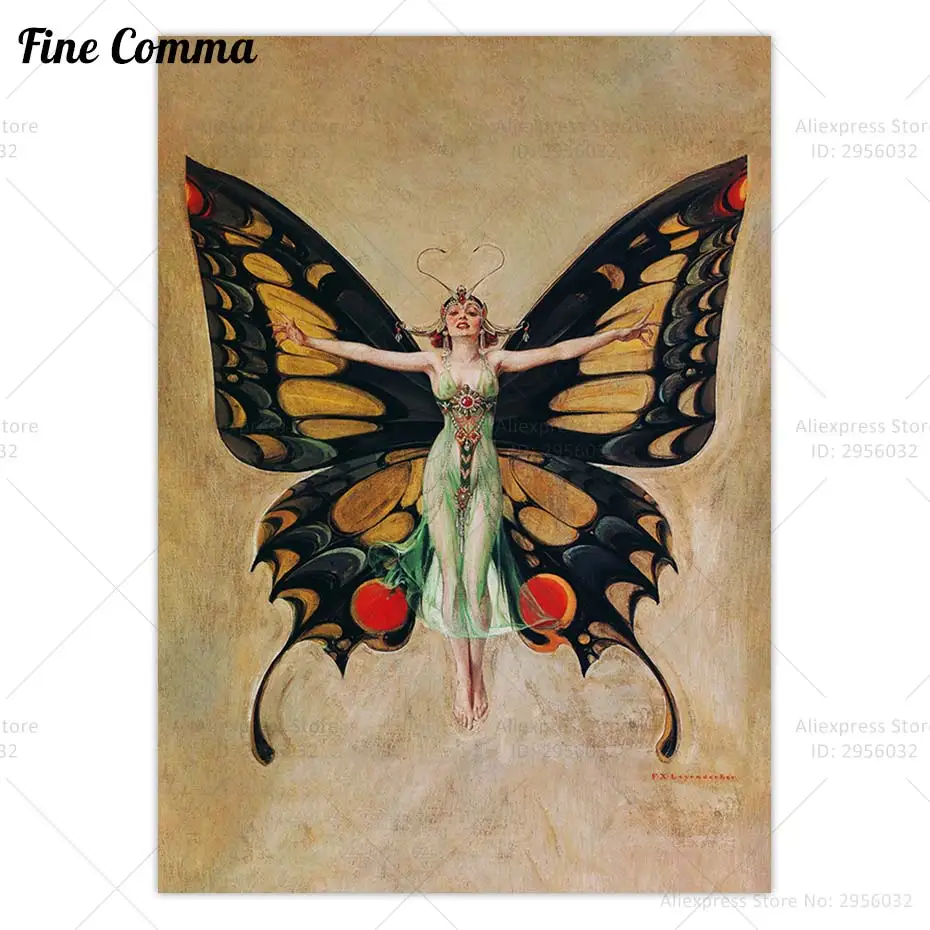 The Flapper Vintage Poster Frank Xavier Leyendecker Butterfly Canvas Print Wall Art Canvas Painting Decoration Home Decor Gift