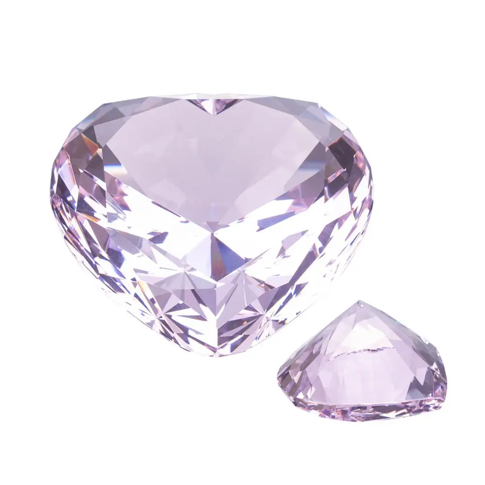 90MM Color Crystal Diamond Heart Shaped Glass Paperweight Centerpiece Wedding Valentine\'s Day Gift Home Office Decor