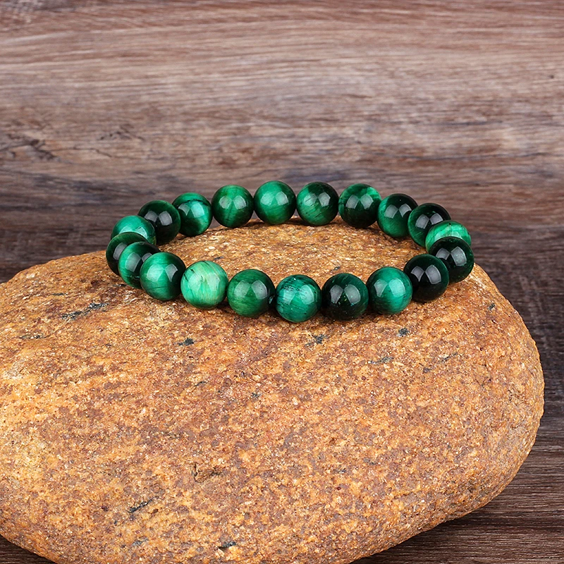 6-12mm Green Tiger Eye Bracelet for Men Women Natural Stone Healing Beads Bracelets Tiger Eye Beaded Elastic Rope Jewelry Gifts