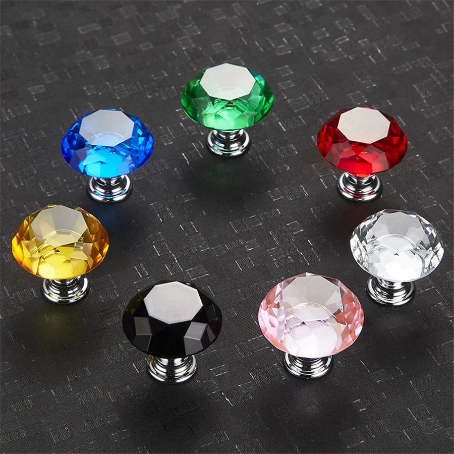 10pcs/Pack 40mm Crystal Glass Knobs Cupboard Drawer Pull Diamond Shape Kitchen Cabinet Door Wardrobe Handles