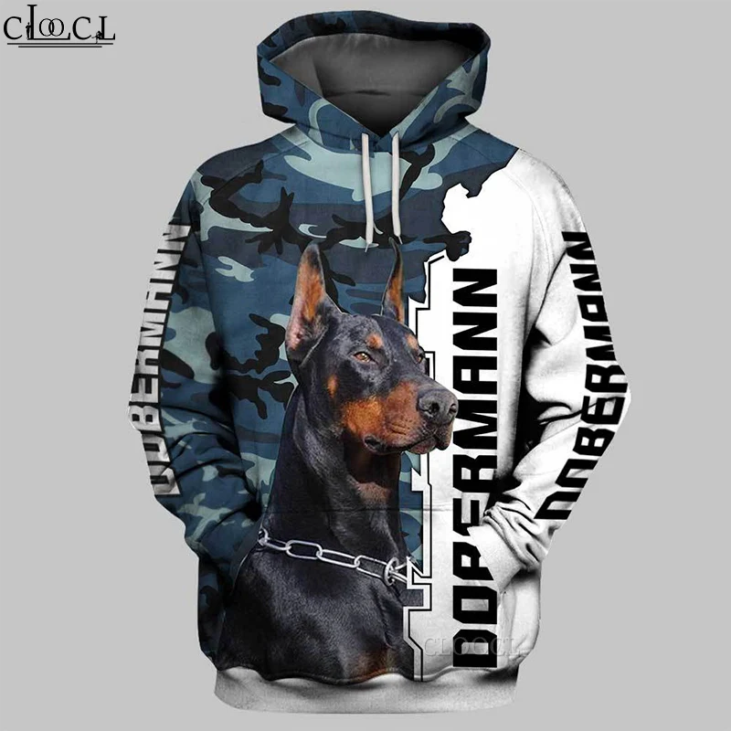 HX-Sudadera con capucha de camuflaje de perro Doberman para hombres y mujeres, sudaderas con estampado 3D, chándal informal Harajuku, moda de otoño,