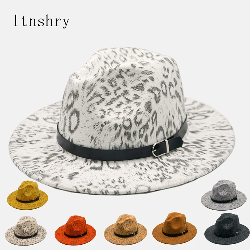 2020 Fashion winter Quality wool Wide Brim Fedora Hat Women Leopard Wool Felt Hats Panama jazz Fedoras for men Chapeau Sombrero