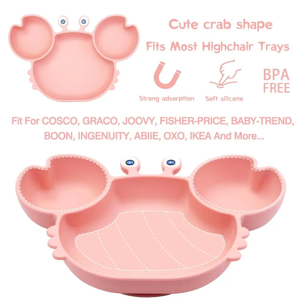 Qshare Silicone Suction Plate for Toddlers Self Feeding Training Divided Plate Dish and Bowl,Fits for Most Highchairs Trays