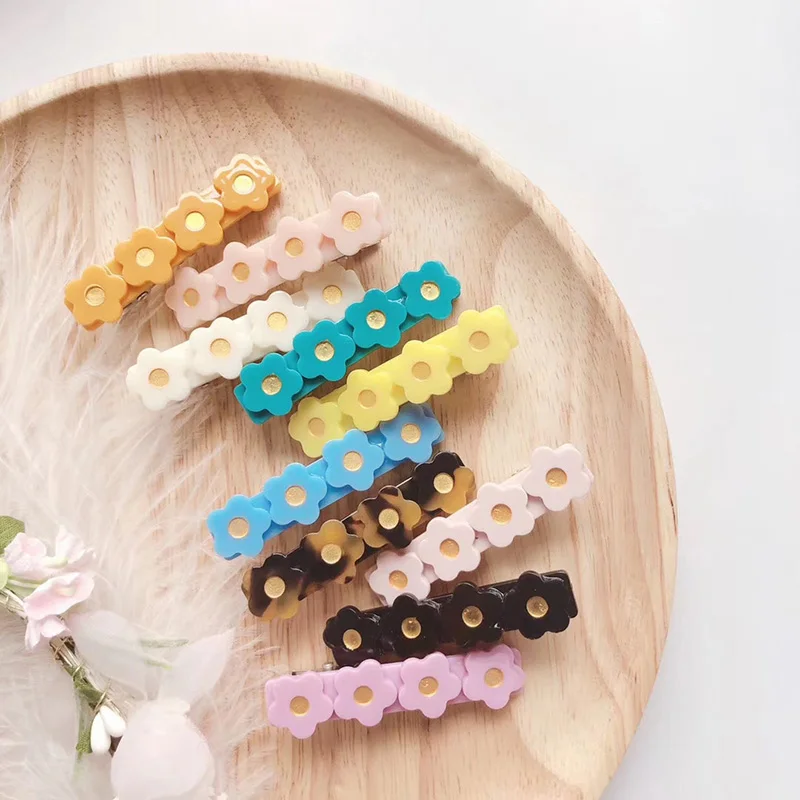 New Korean cute children\'s hairpin acrylic acetate flower hair alligator clips high quality multiple colors side clip headwear