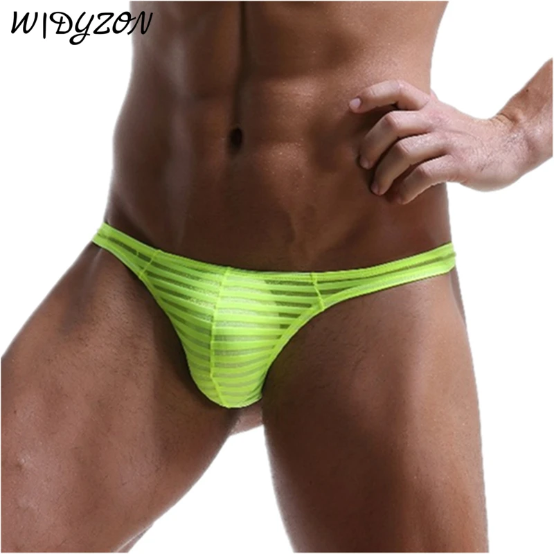 WIDYZON Sexy Underwear Men Thongs Striped Bikini G-string See Through Gay Sissy Tanga Hombre Jockstrap Low Waist Exotic T-back