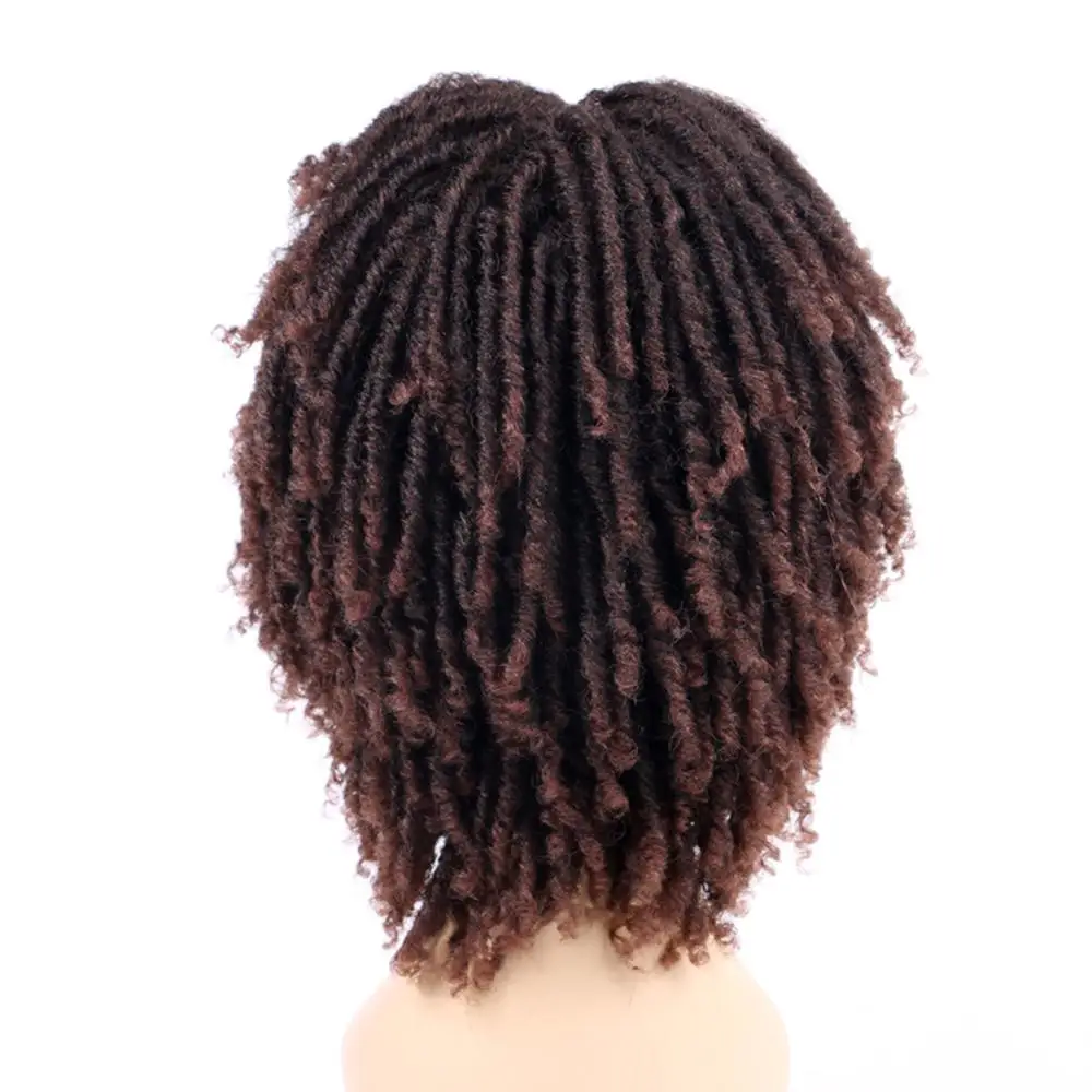 YUNRONG Dreadlock Curly Wig Short Twist Natural Black /1b 30 Ombre Brown For Black White Women and Men Afro Curly Synthetic Wig