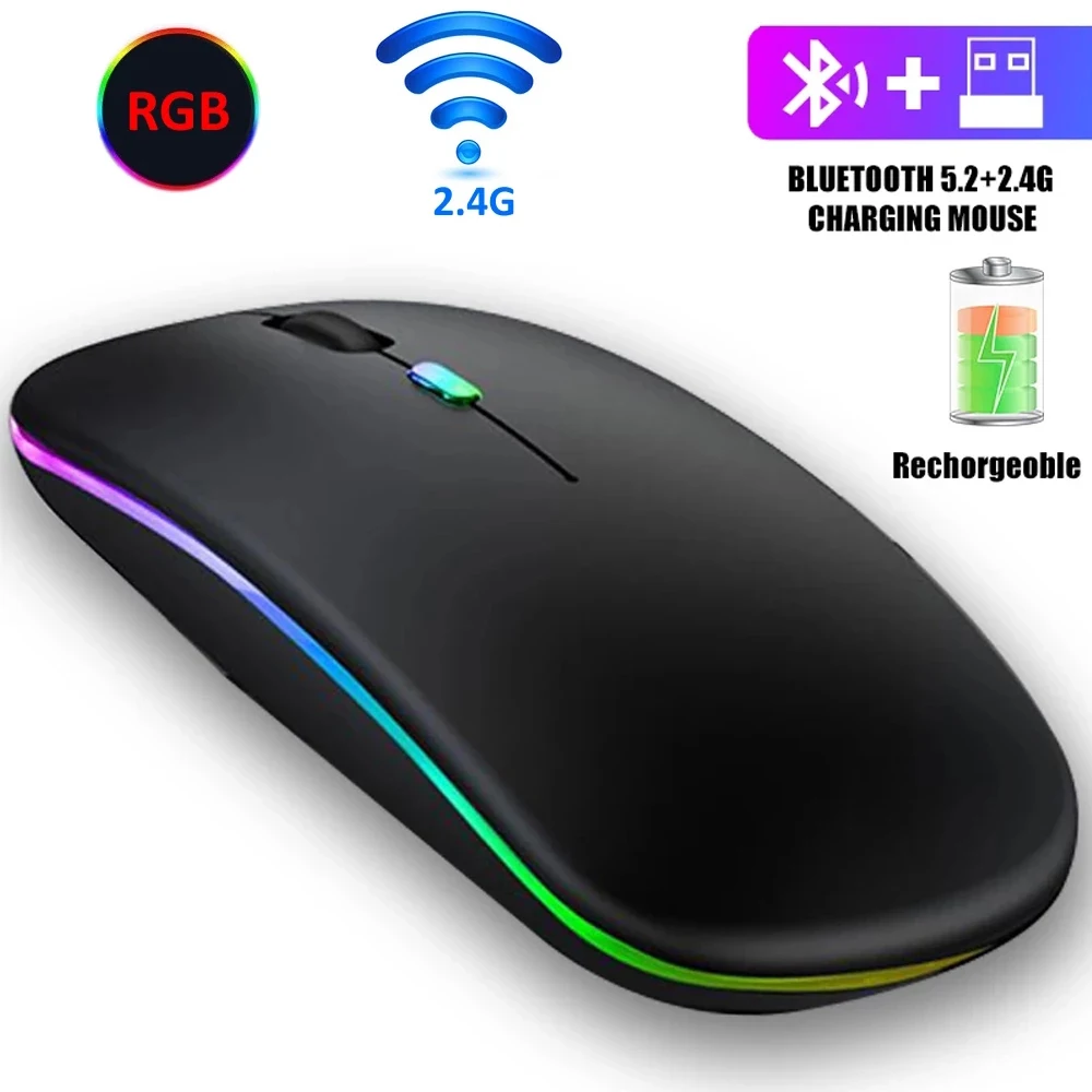 Chuột Không Dây RGB Bluetooth Máy Tính Im Lặng Sạc Thiết Mause Có Đèn LED Backlit Quang USB Chuột Cho Máy Tính Laptop