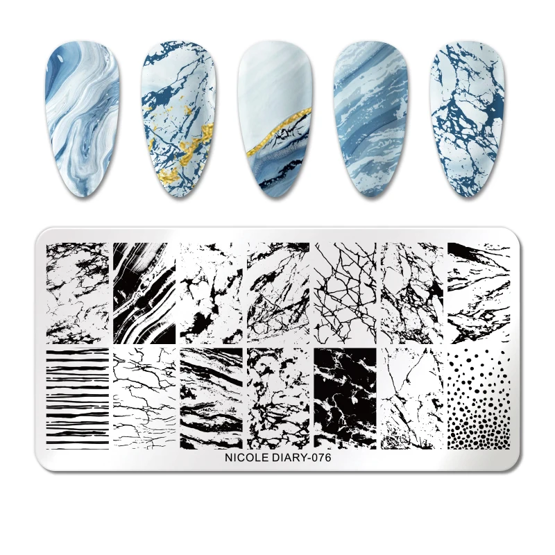 NICOLE DIARY Marble Blooming Stamping Plates Stripe Line Wave Stamping for Nails Manicure Art Stamp Template Printing Stencil