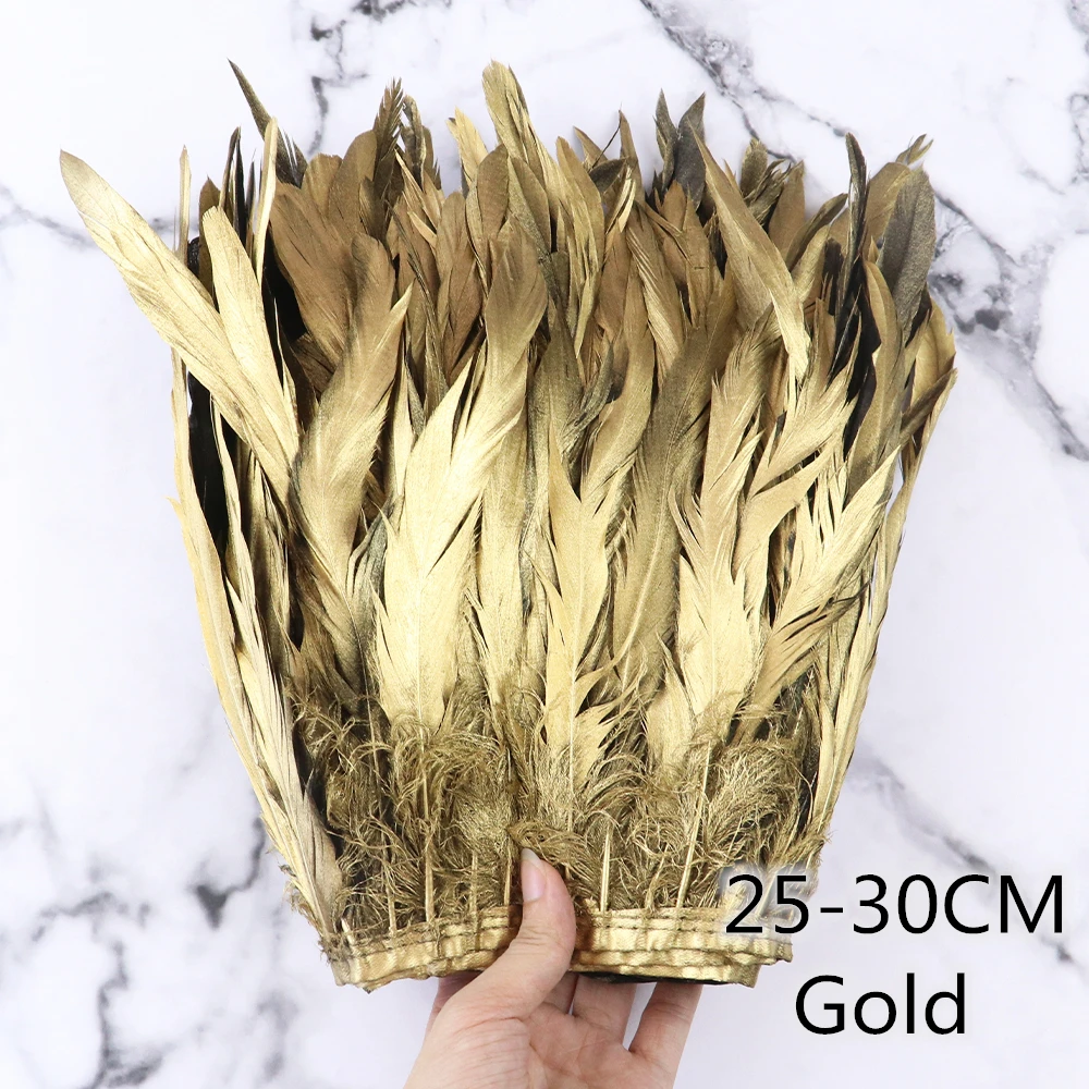 1 Meter Gold Silver Rooster Tail Trim Coque Feather Trimming Ribbon For Crafts Dress Skirt Carnival Costumes Plumes 10-12inches