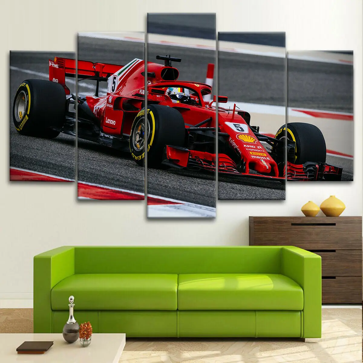 No Framed Canvas 5Pcs F1  Sebastian Vettel Racing Car Wall Posters Decoration Living Room Pictures Home Decor Paintings