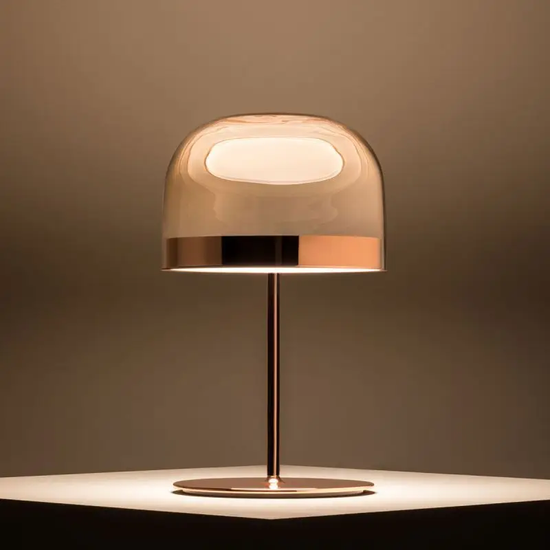 Lampe de table LED en verre rose doré, abat-jour de luxe post-moderne avec base en fer, lampe de chevet de chambre à coucher, type de prise US, forme de pièce plus lente, le plus récent