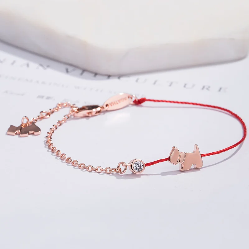 Buyee 925 Sterling Silver Cute Dog Bracelet Exquisite Pig Red Rope Sweet Bracelet for Woman Girl Excellent Animal Jewelry Circle