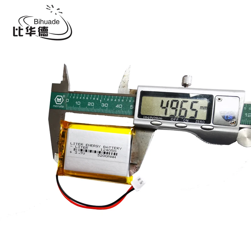 124050   JST XH 2.54mm 3.7V 3200MAH Bateria recarregável LiPo de polímero de lítio para mp3 fone de ouvido PAD DVD câmera bluetooth