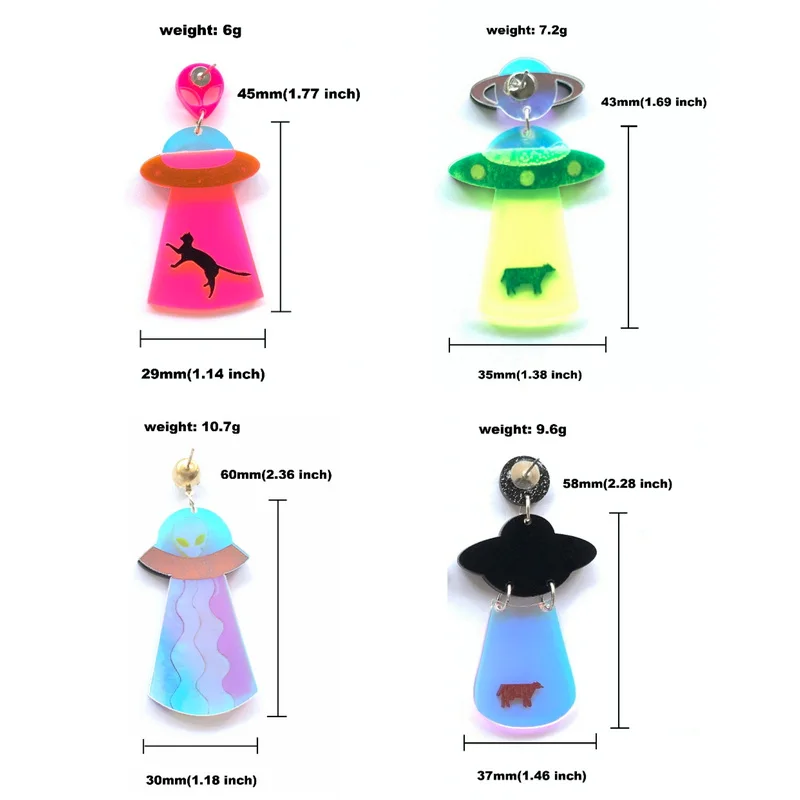 Trendy Universe Alien UFO Acrylic Stud Charm Earrings For Women Funny Color Transparent Spaceship Saucerman Charm Eardrop