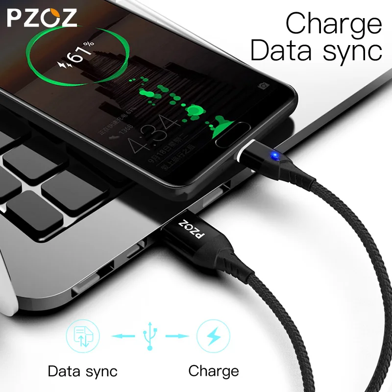 PZOZ-Cable magnético 5A tipo C, Cable Micro USB de carga súper rápida, cargador magnético USB C para iPhone, Huawei, Xiaomi