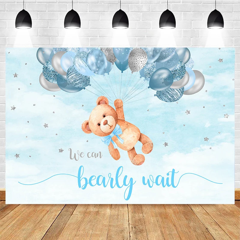 Mocsicka Baby Shower Photography Background Stars Balloon Bear Decoration Props Boy Girls We Can Bear Photo Backdrop Banner