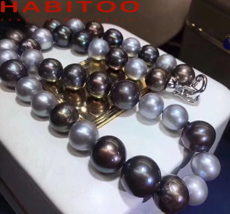 HABITOO Natural 11-12mm Black Gray Freshwater Pearl Necklace Elegant Vintage Statement Pearl Choker Necklace Charm Gifts