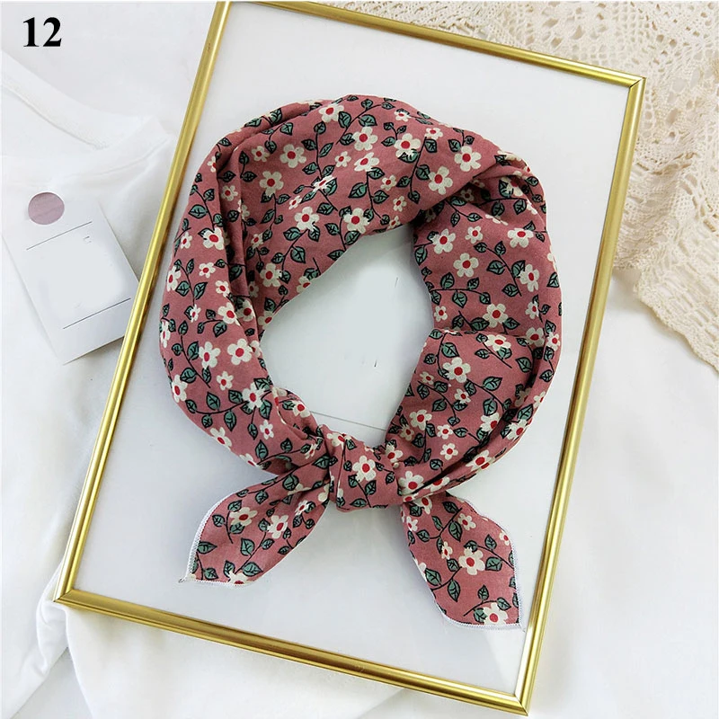 Print Square Scarf Cotton Linen Headscarf Small Scarf Floral Handkerchief Bohemia Bandana Hair Bands Head Neck Scarf Hats Decor