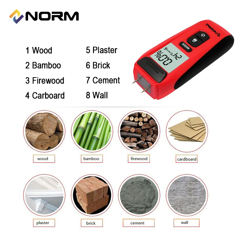 Norm Portable Digital Wood Moisture Meter Two Pins Hot Humidity Tester 0.5 percent Accuracy Hygrometer Timber Damp Detector