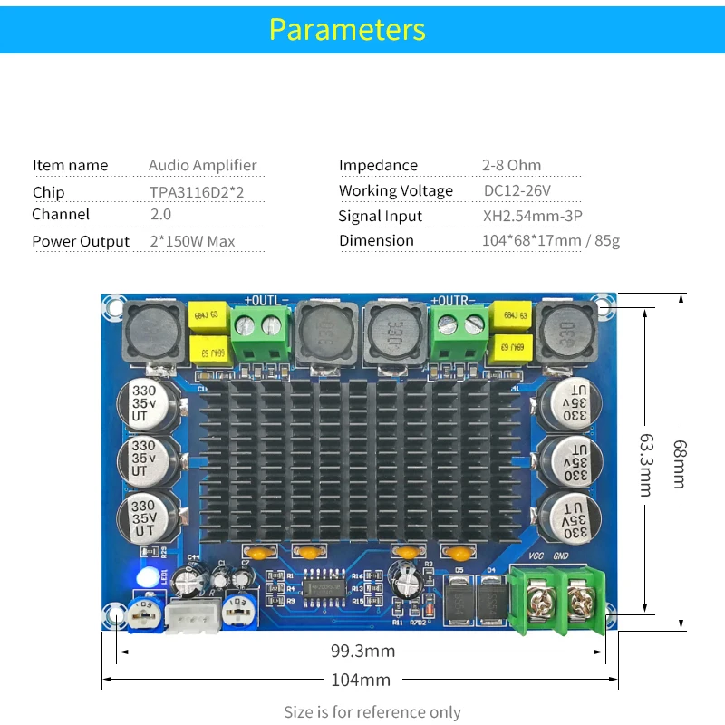 Unisian TPA3116D2 Khuếch Đại Âm Thanh TPA3116 2X150W 2.0 Kênh Khuếch Đại Công Suất Cao Bảng TL074C OP Amp Tiền Khuếch Đại HiFi AMP