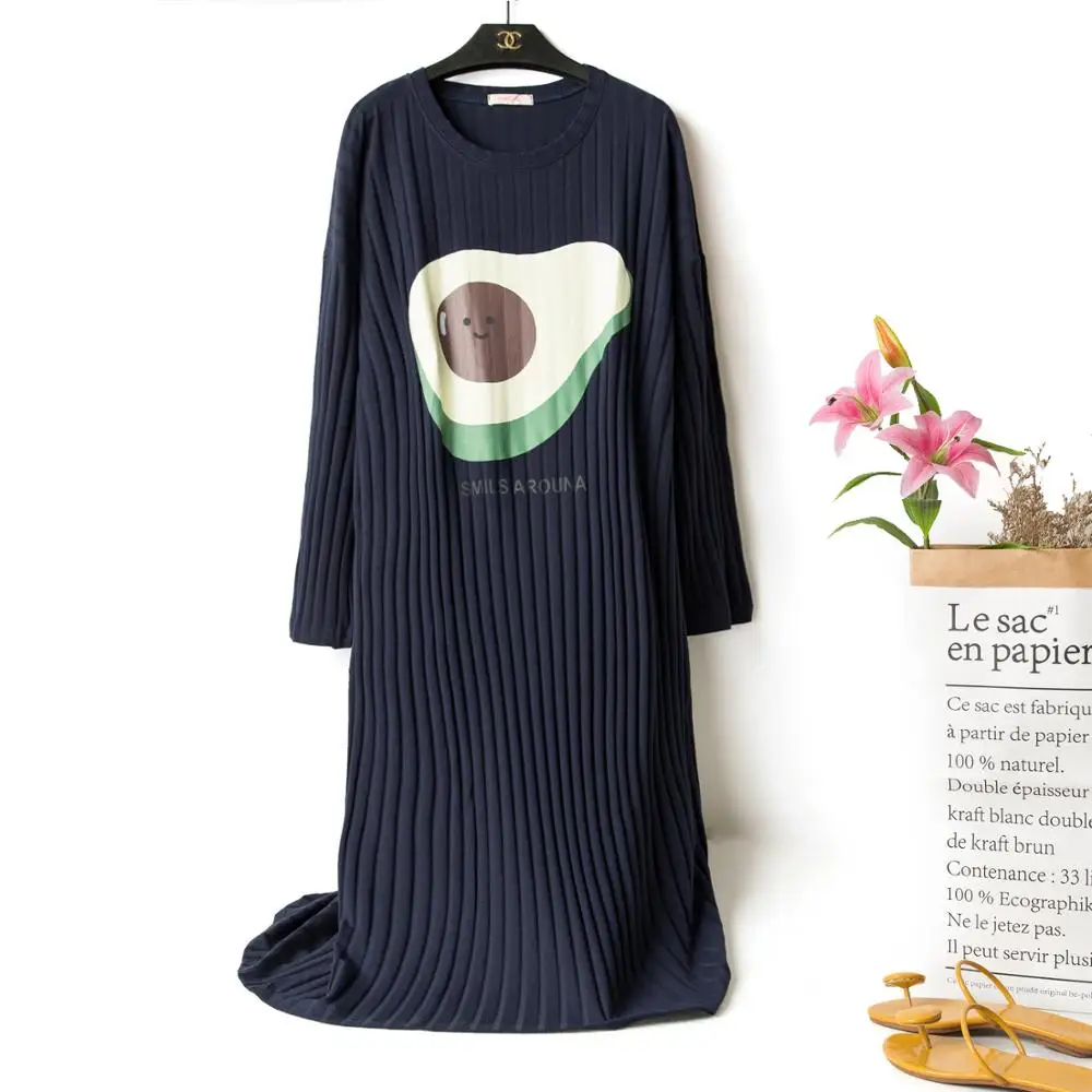 

Long Sleeve Cartoon Long Nightgown Oversize Cotton Nightdress Loose Female Night Gown Sleeping Dress Cute Sleepwear Homedress