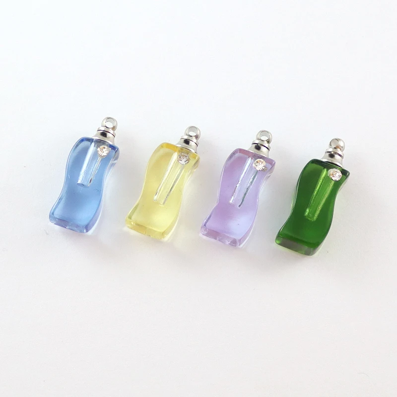 8PCS Crystal Glassl Vial Pendant Miniature Perfume Bottle Charms Name On Rice Art Essential Oil Charms Necklace Pendant