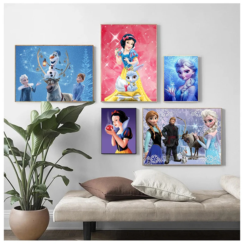 Cartoon Ice Sister Elsa Anna Princess Canvas Painting Disney Princess Poster Wall Decor Wall Art Picture Room Decor