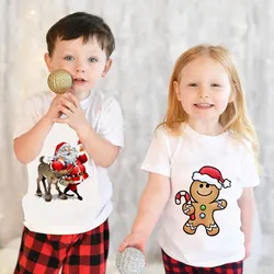 Christmas Spoof Anime Pattern Print Boys/Girls White T-shirt Kid Summer Harajuku Kawaii Funny Little Baby Y2K Clothes,Drop Ship