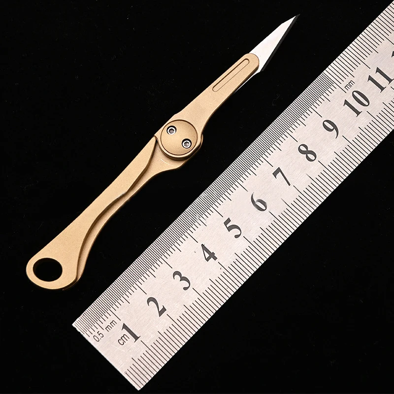 Outdoor EDC Brass Mini Cutting Folding Tool Personal Safety Defensive Keychian Knife with Carry-on Box Cutter Scalpel Key Knife