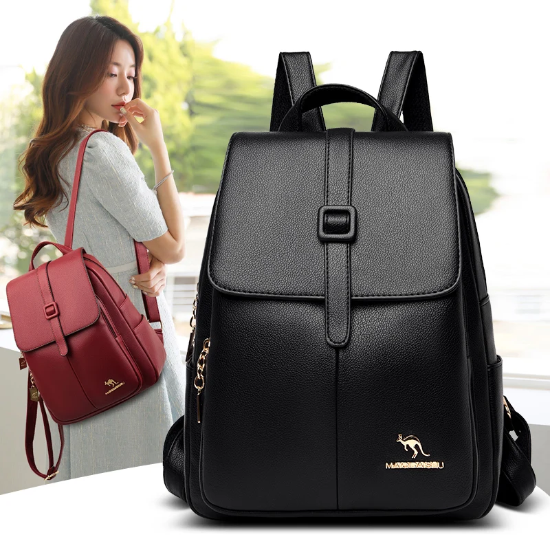 High Quality Leather Women Backpack Fashion Large Capacity School Bagpack For Teenage Girls Casual Lides Shoulder Bags Sac A Dos