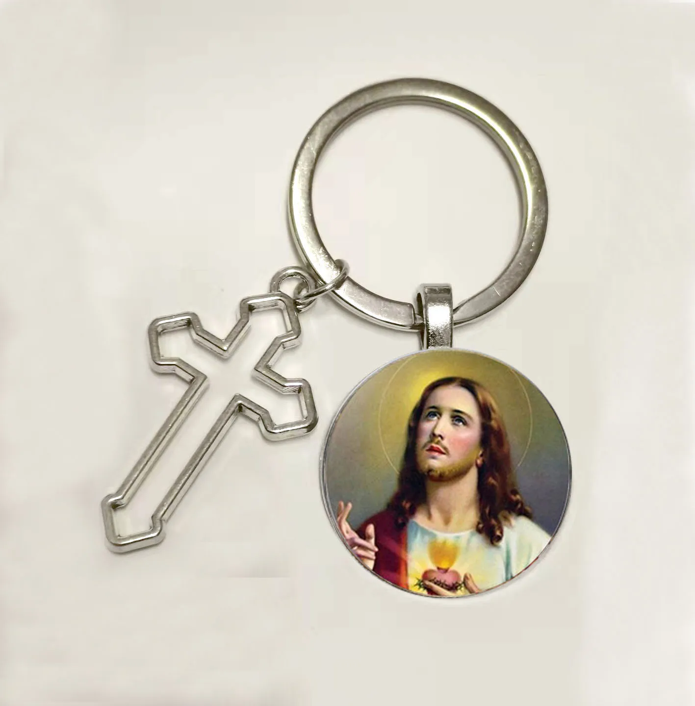Hot! Girl Of The Sacred Heart Of Jesus Wholesale Luxury Brand Jewelry Glass Cabochon Keyring Angel Wings Keychain Jewelry That L