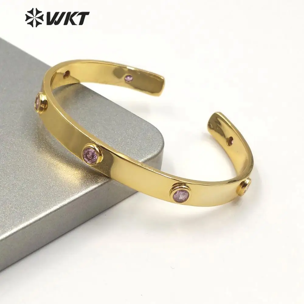 

WT-MB117 Fashion woman brass bangle gold Electroplated with micropave CZ stone cuff bangle adjustable size amazing gift for her