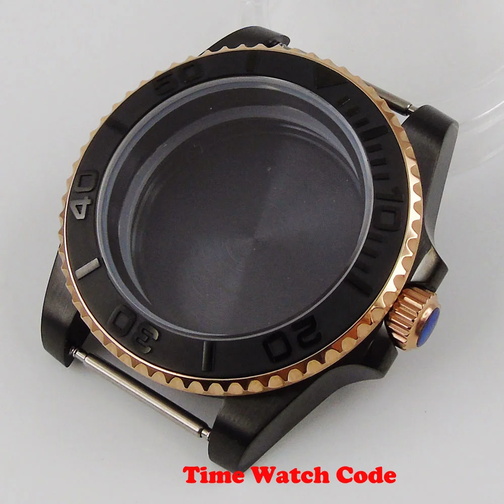 Black Plated 40mm PVD Watch Case for NH35 NH36 NH38 Miyota8215 DG2813 ETA2824 PT5000 Sapphire Crystal Rose Gold Bezel