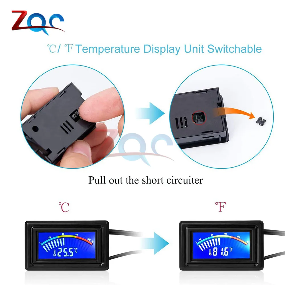 LCD Display Digit Thermometer ℃/°F Switch Temperature Meter Gauge Waterproof NTC Sensor Probe 4pin Connector for Aquarium Car PC