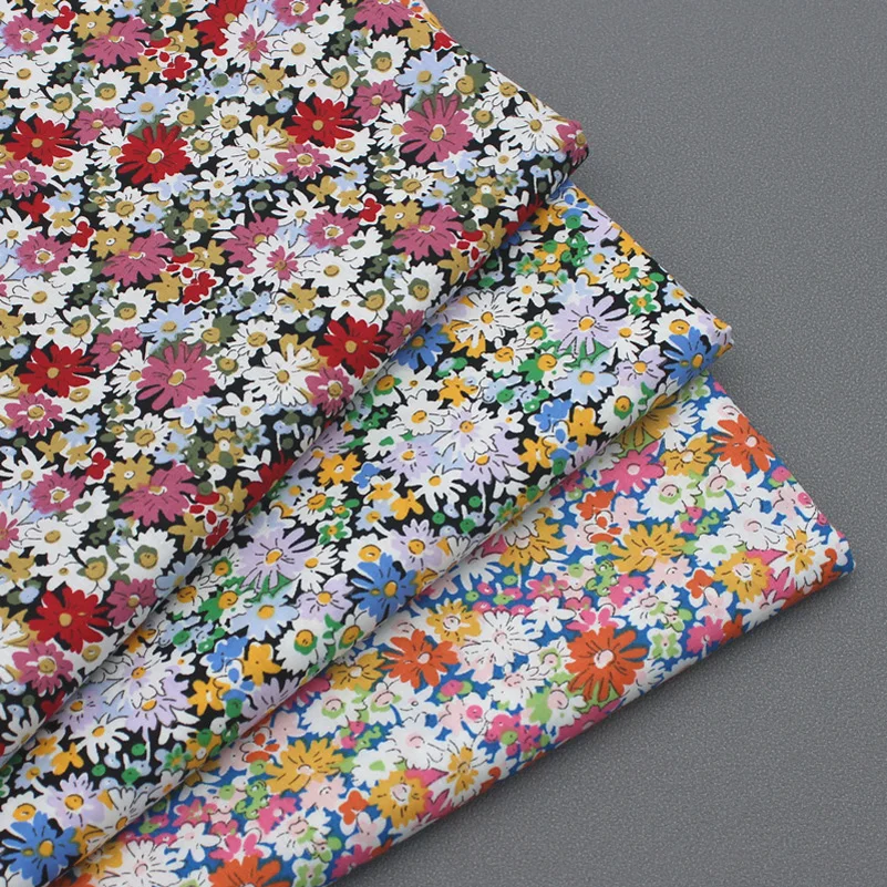 Summer Thin French Floral Poplin Cotton Fabric Crafts Summer Apparel Girl Dress Patchwork Fabric for Hair Bow Sewing Cotton Clot