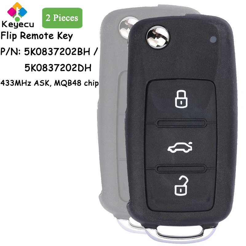 

Пульт дистанционного управления KEYECU для VW Caddy Transporter Beetle Jetta Sharan Scirocco Polo Tiguan, 2 шт., MQB 5K0837202BH 5K0837202DH