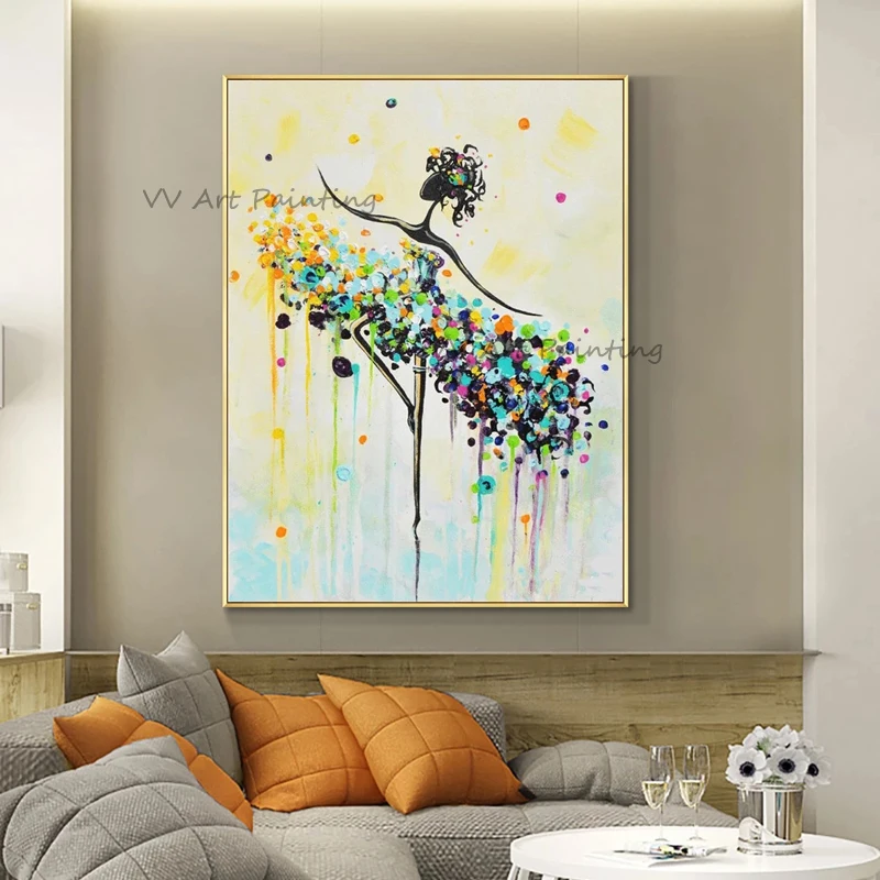 

Handmade Elegant Figure Art Ballet Dancer Canvas Painting Modern Dance Girl Wall Art Mural Picture for Living Room Cuadros Decor