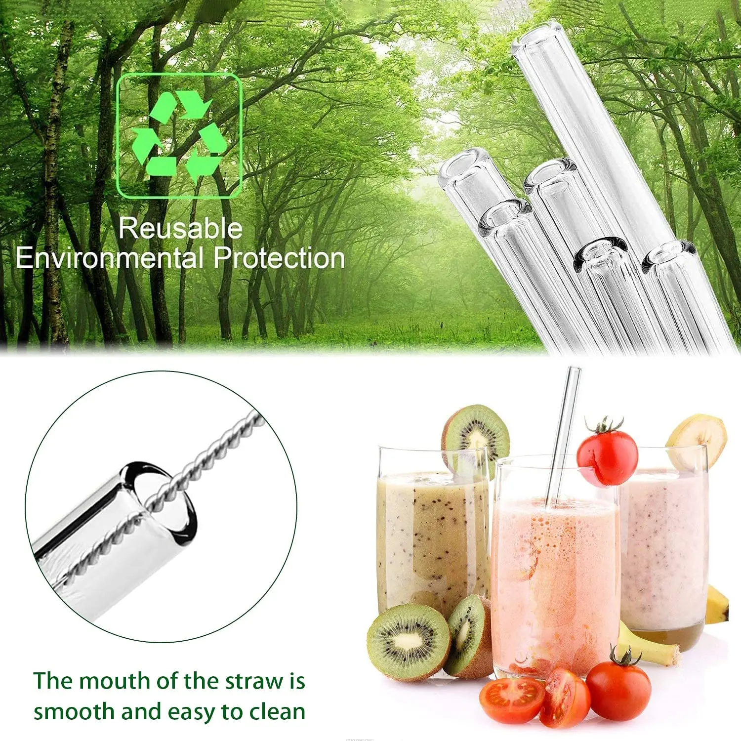 8 Colors Reusable Glass Straws 8mm Straight Bent Glass Drinking Straws Eco Friendly Glass Straws for Beverages Milk Cocktail