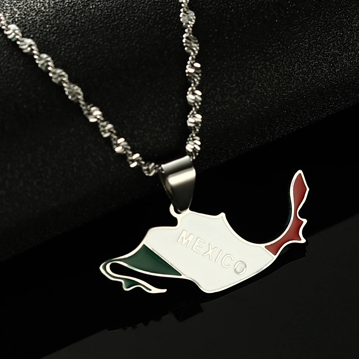 Mexico Map Pendant Necklace For Women Girls Mexican Flag Chain Jewelry