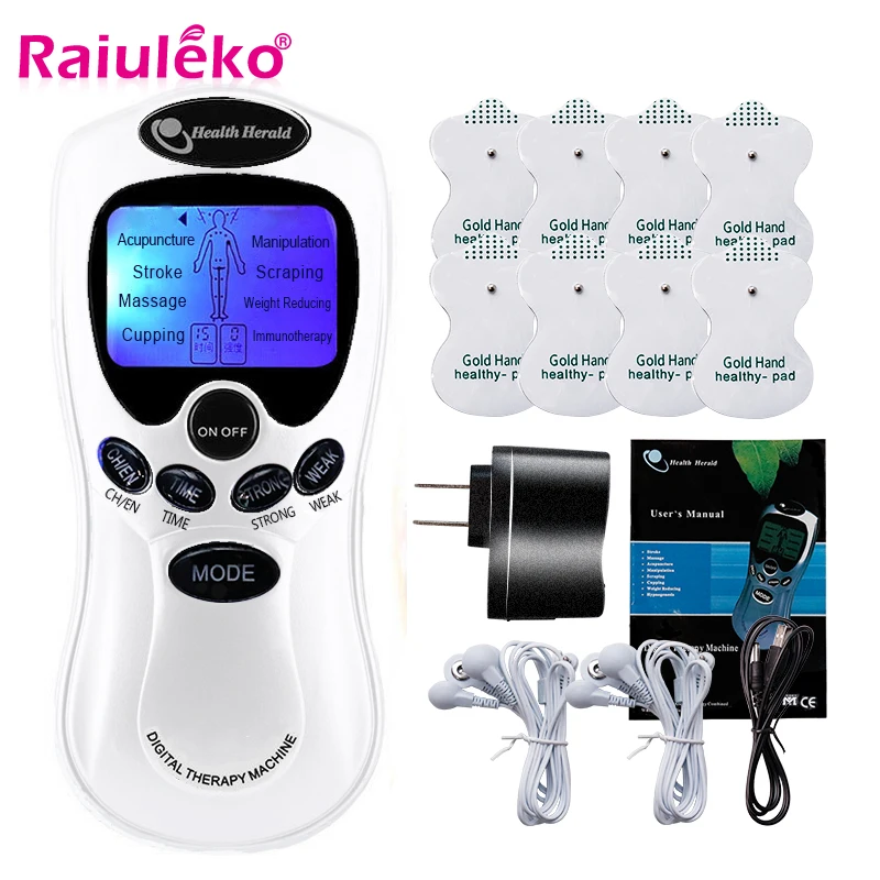 

8 Modes Tens Machine Dual Output 8 Electrode Pads for Pain Relief Pulse Massage EMS Muscle Stimulation Tens Electroestimulador